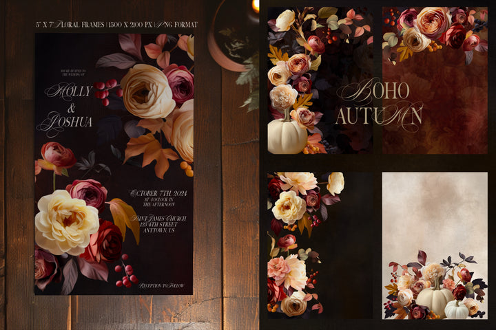 Boho Autumn Painted Floral Clip Art Graphics Collection