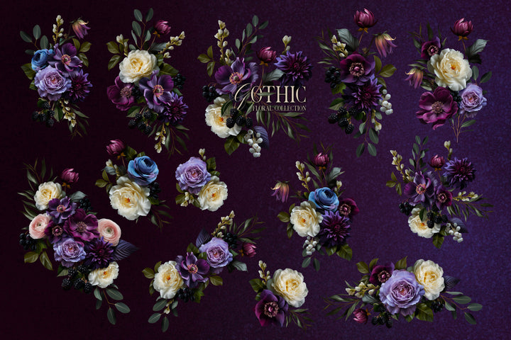 Moody Gothic Floral Clip Art Graphics Collection