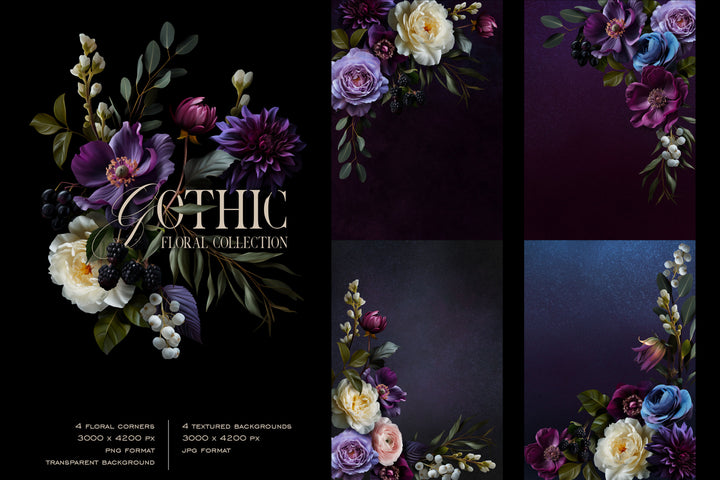 Moody Gothic Floral Clip Art Graphics Collection