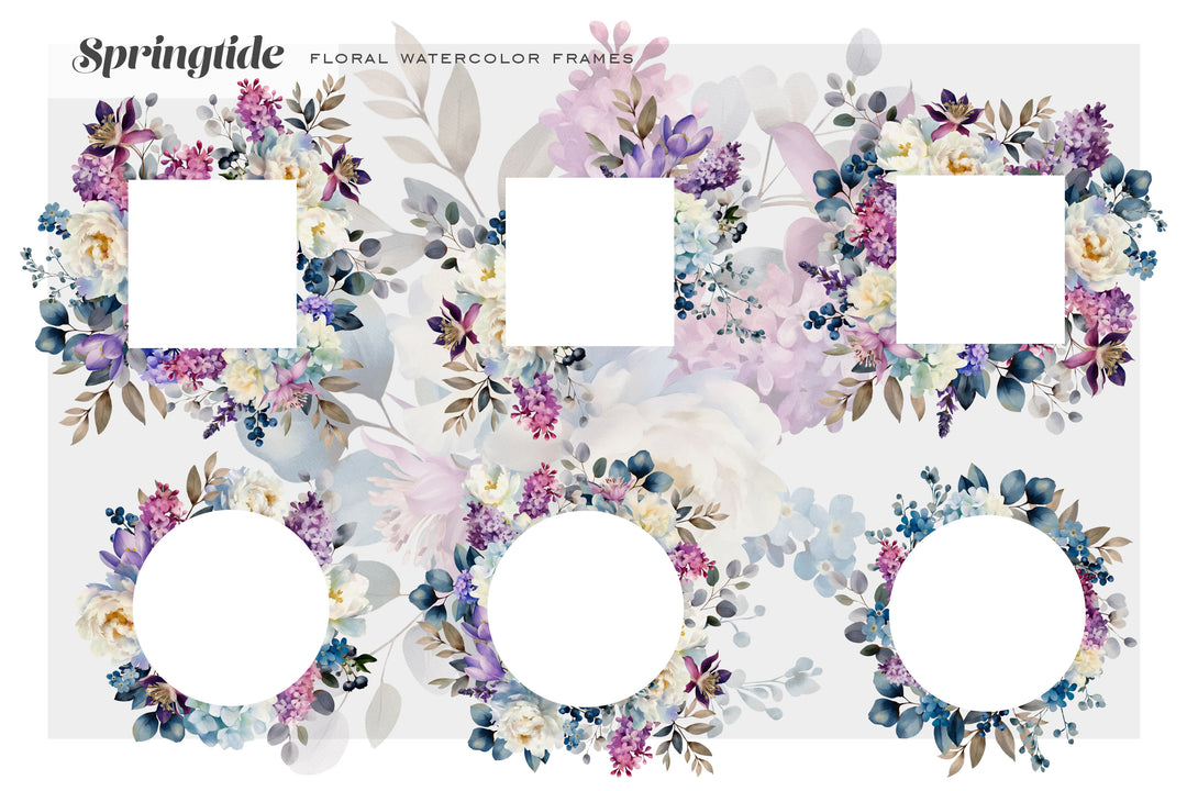 Springtide Floral Watercolor Clip Art & Patterns Graphics Collection
