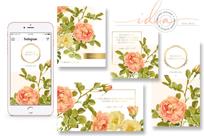 IDEA #003 : Free Pink Rose and Gold Instagram Templates