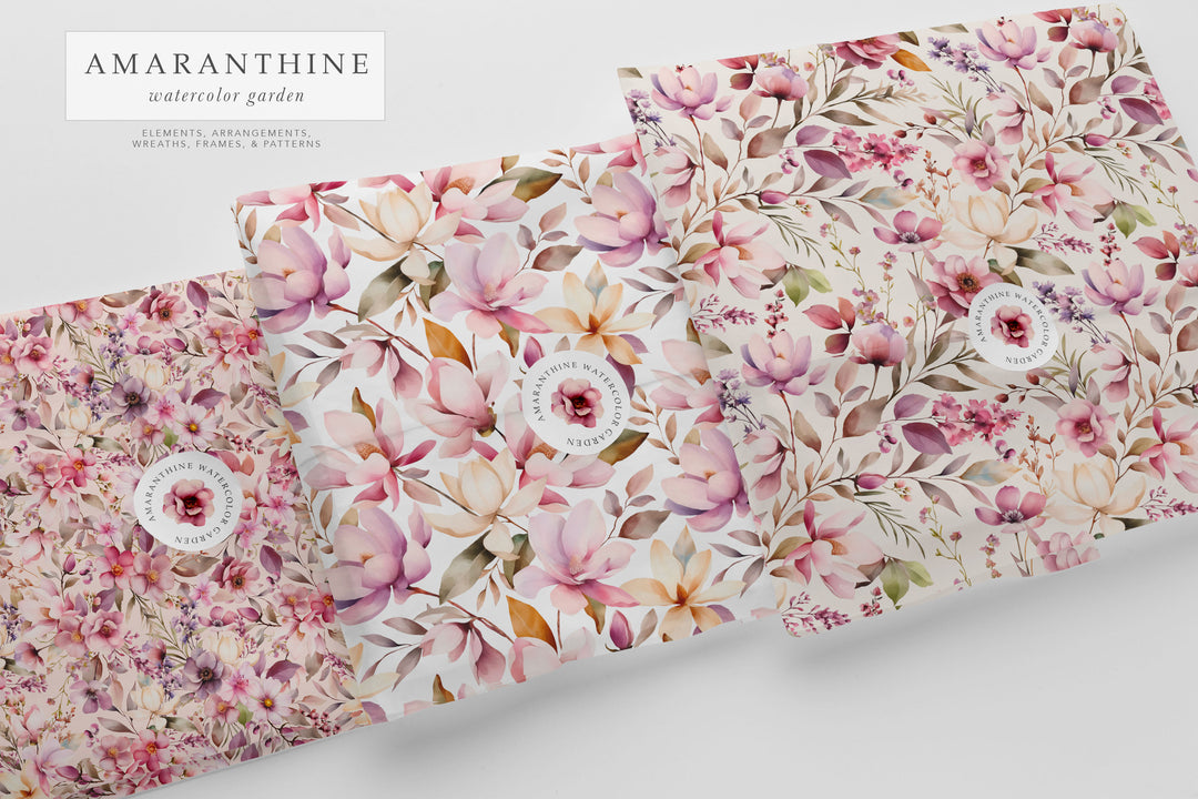 Amaranthine Floral Watercolor Clip Art Graphics Collection