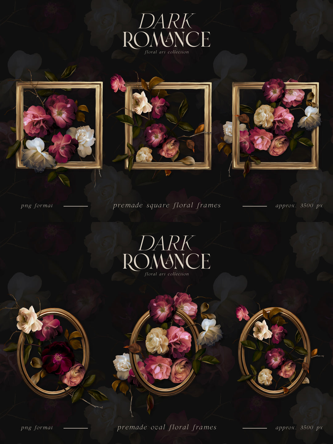 Dark Romance Floral Clip Art Graphics Collection