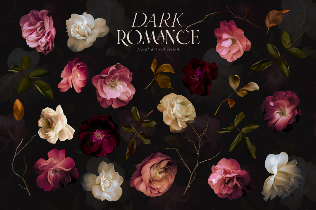 Dark Romance Floral Clip Art Graphics Collection