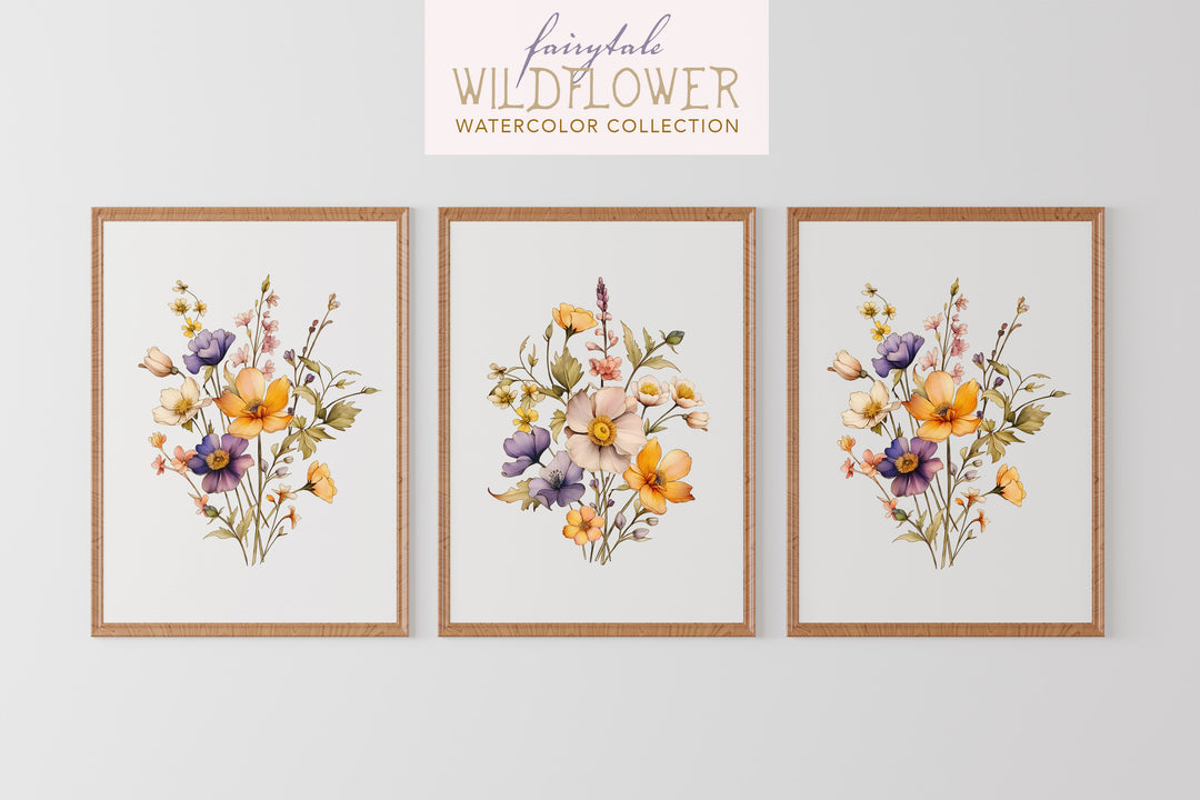 Fairytale Wildflower Floral Watercolor Clip Art Graphics Collection