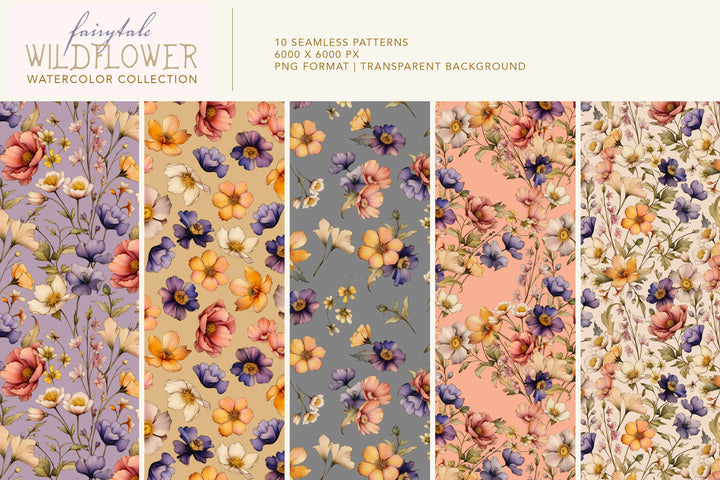 Fairytale Wildflower Floral Watercolor Clip Art Graphics Collection