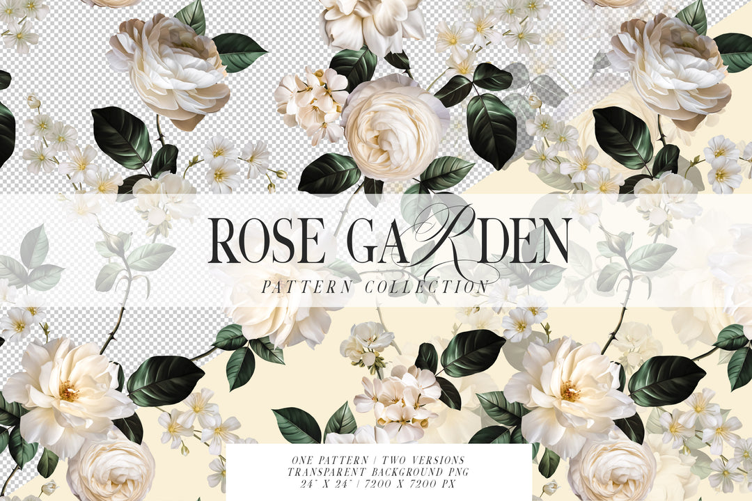 White Rose Garden Clip Art and Pattern Graphics Collection