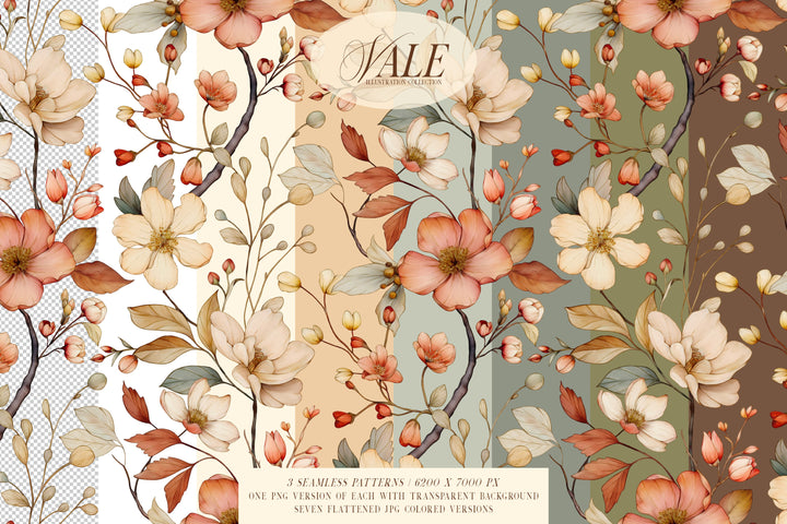 Cottagecore Wildflower Floral Watercolor Clip Art & Patterns Graphics Collection
