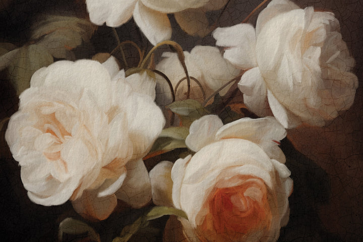Vintage Victorian Cream Roses Oil Painting Art Print