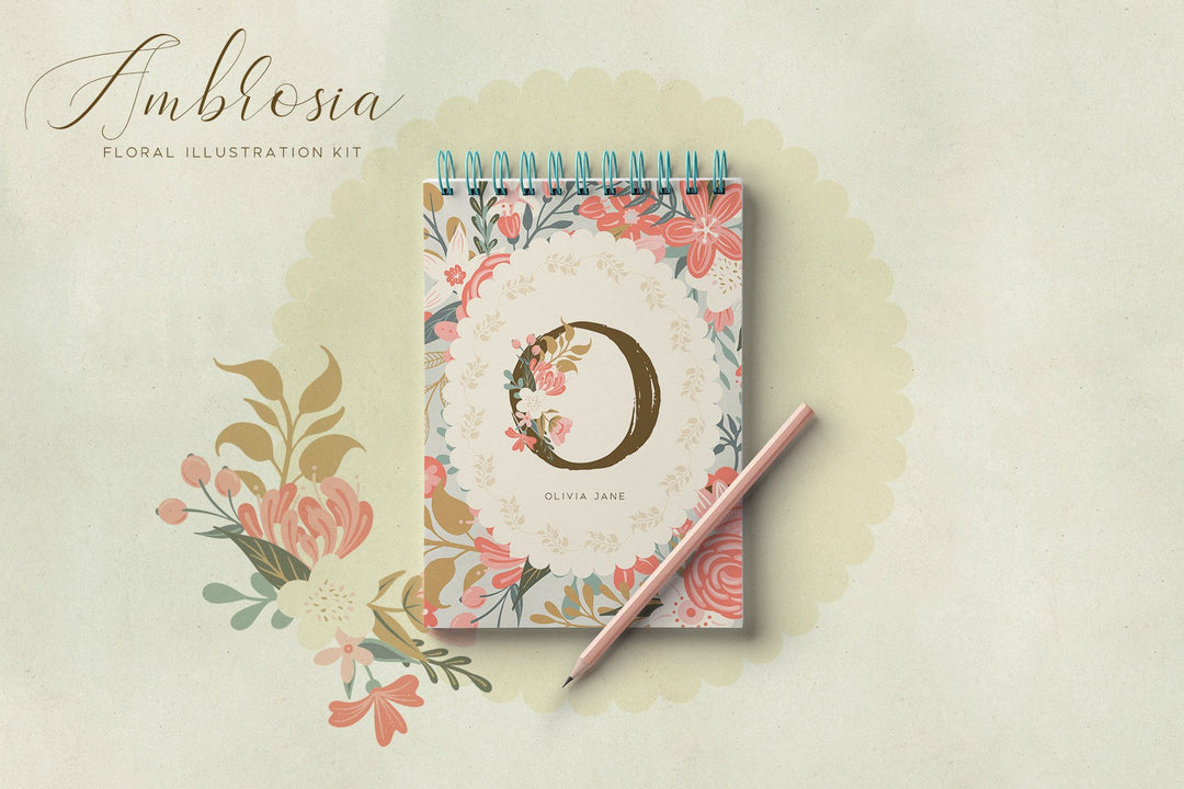 Ambrosia Floral Illustration Clip Art Kit