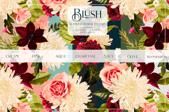 Blush Floral Patterns & Clip Art Kit Collection