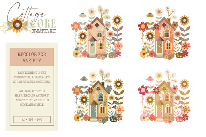 Cottage Core Floral Illustration Vector Kit