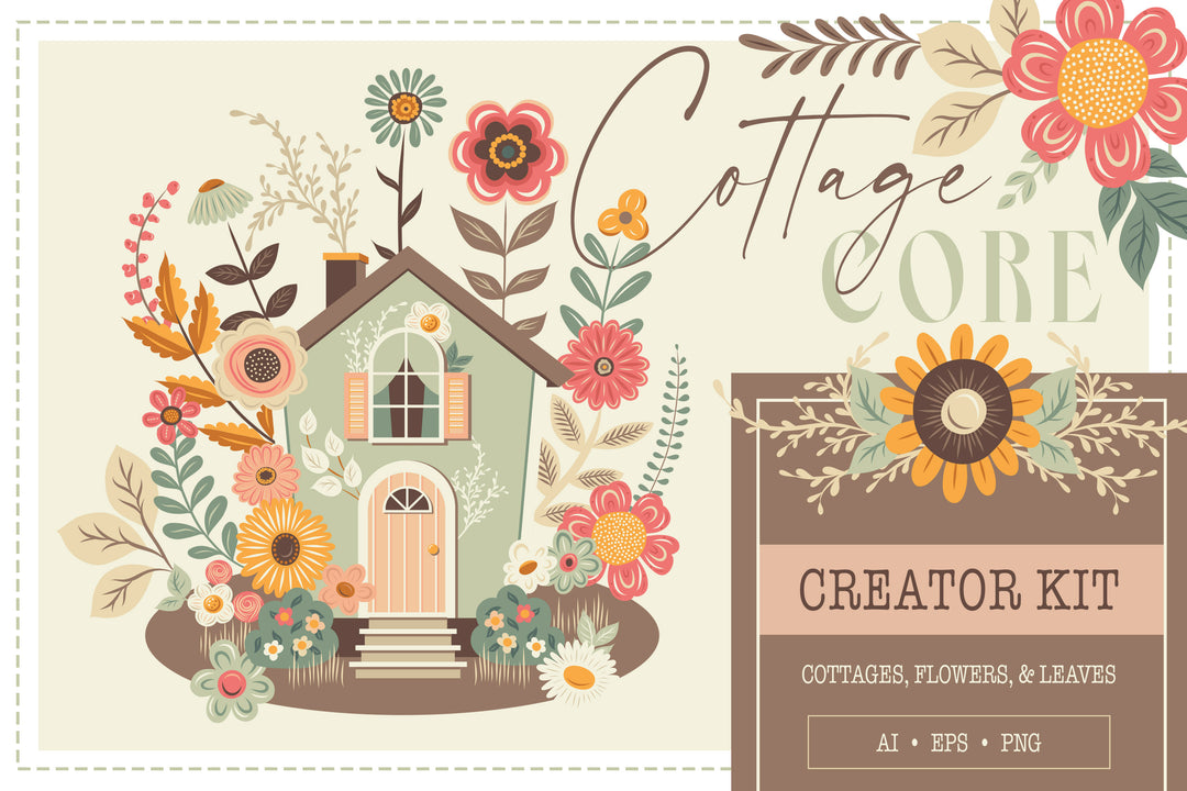 Cottage Core Floral Illustration Vector Kit