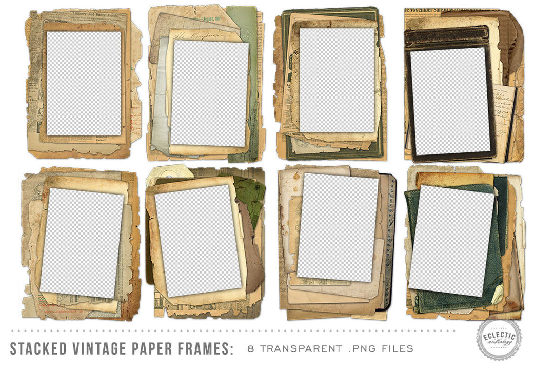 8 Stacked Vintage Paper Frames – Avalon Rose Design