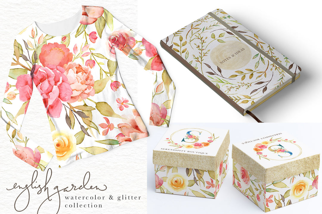 English Garden Watercolor and Glitter Collection