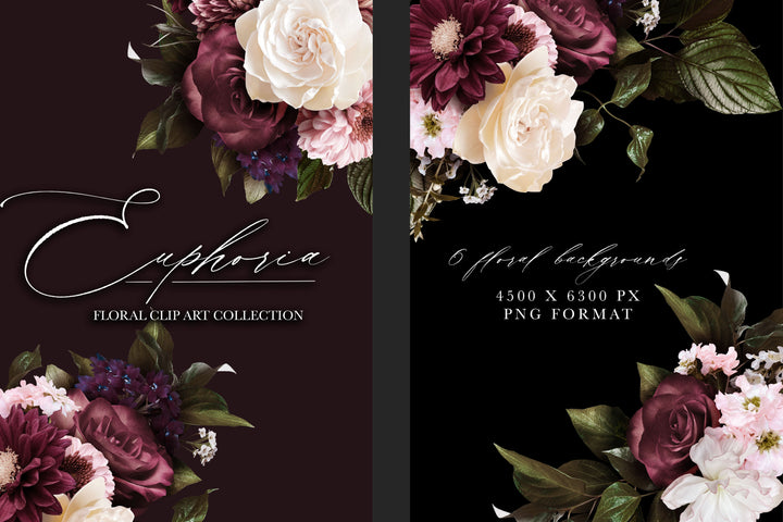 Euphoria Moody Floral Clip Art Graphics Collection
