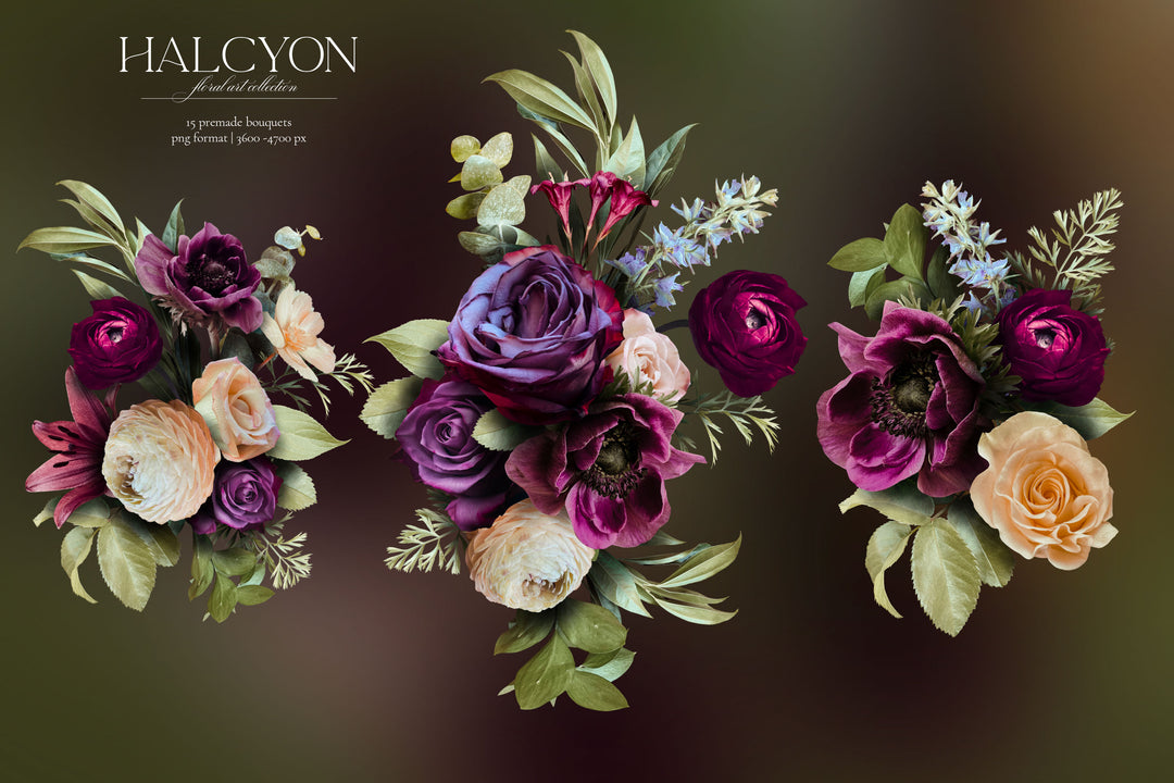 Halcyon Floral Clip Art Graphics Collection