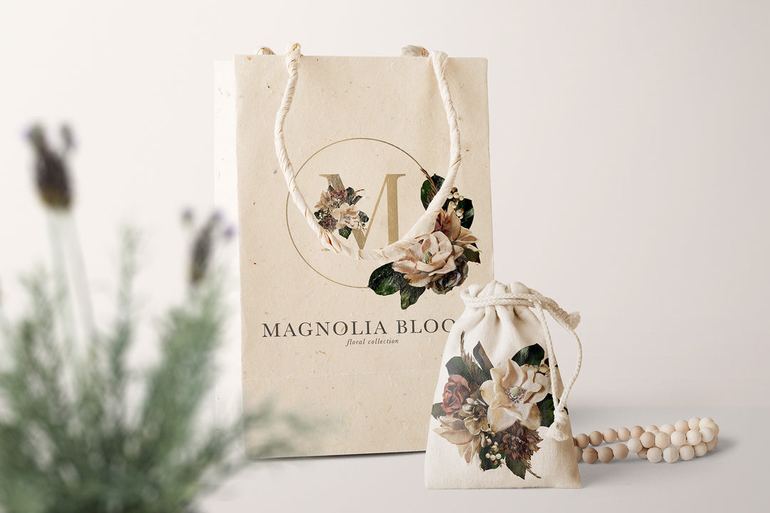 Magnolia Bloom Flower & Monogram Clipart Collection
