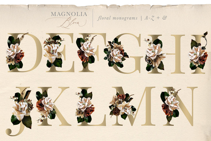 Magnolia Bloom Flower & Monogram Clipart Collection