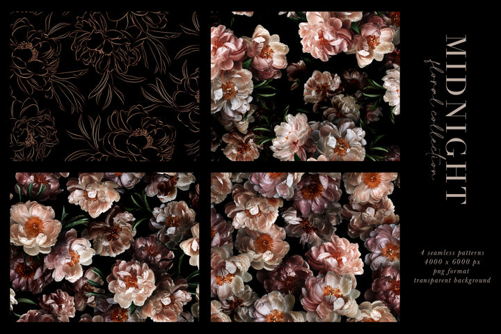 Midnight Floral Clip Art Graphics Collection