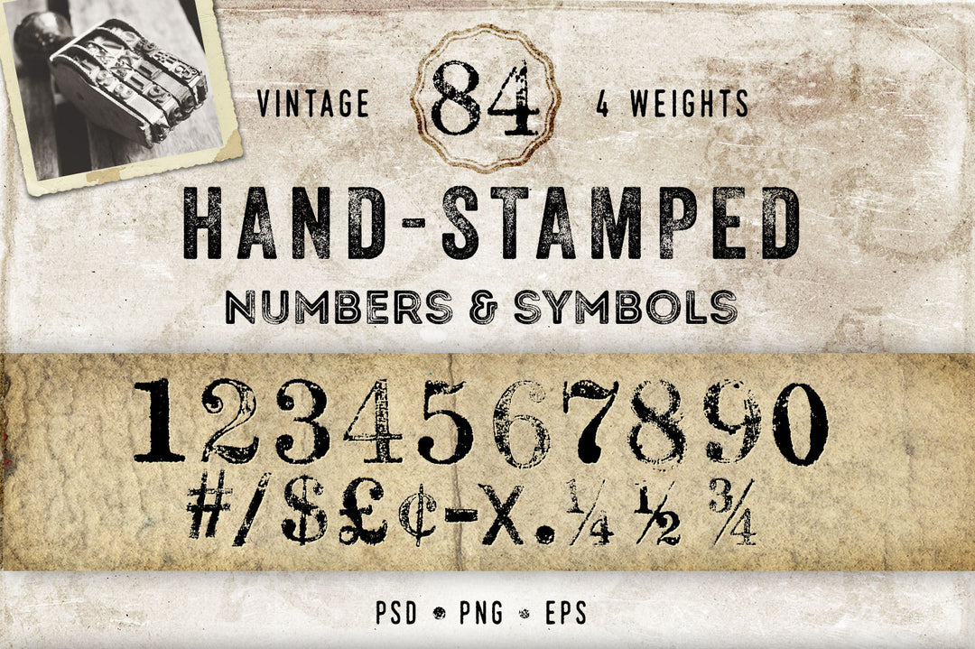 Vintage Hand Stamped Numbers and Symbols