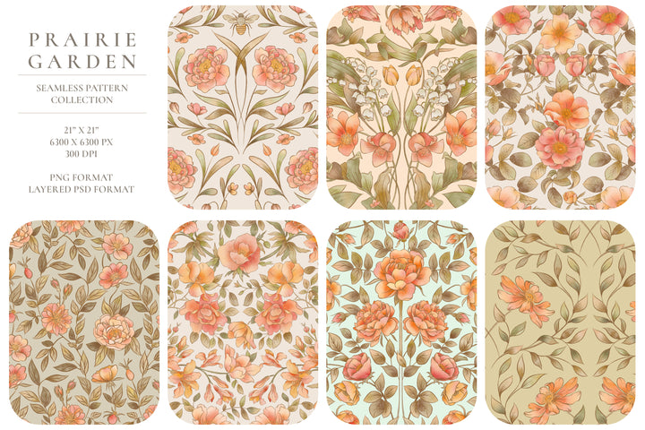Prairie Garden Watercolor Seamless Pattern Collection