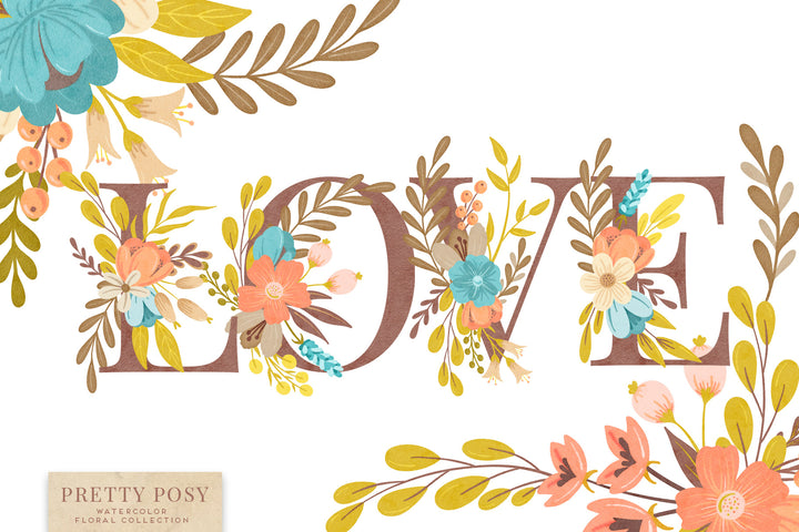 Pretty Posy Watercolor Flower Graphics Collection
