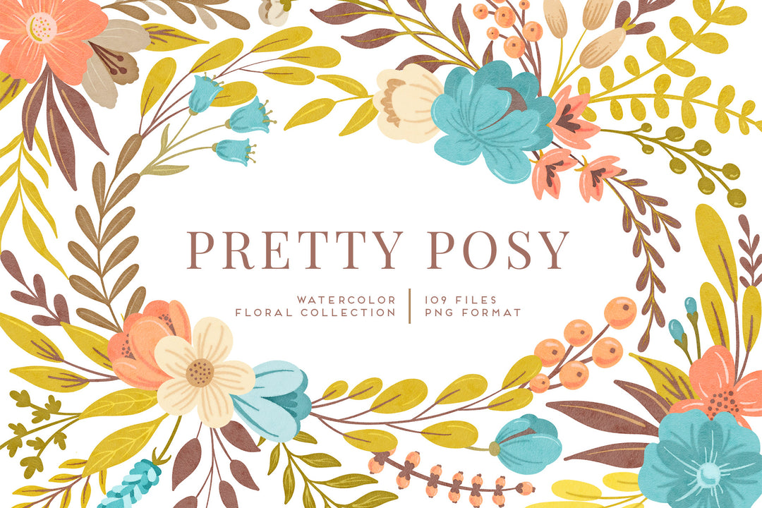 Pretty Posy Watercolor Flower Graphics Collection