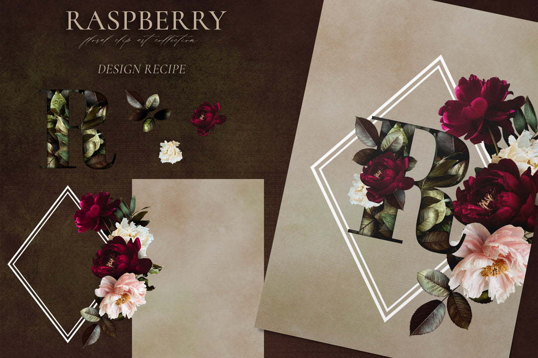 Raspberry Floral Clip Art Graphics Collection