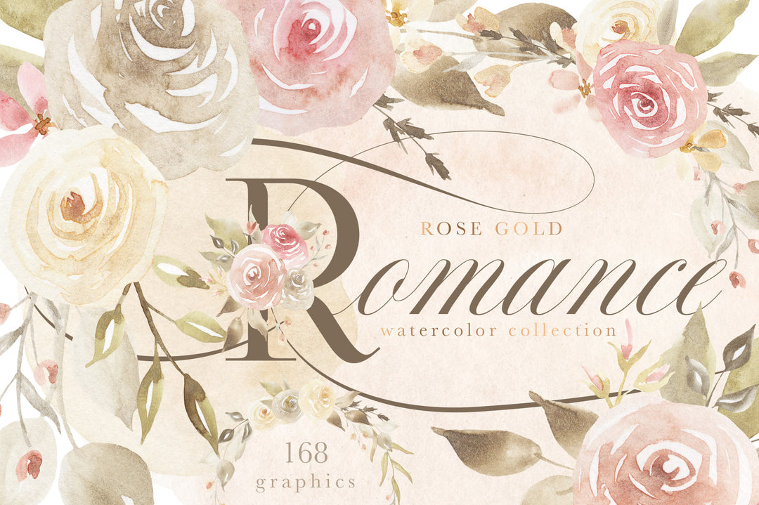 Rose Gold Romance Watercolor Floral Collection