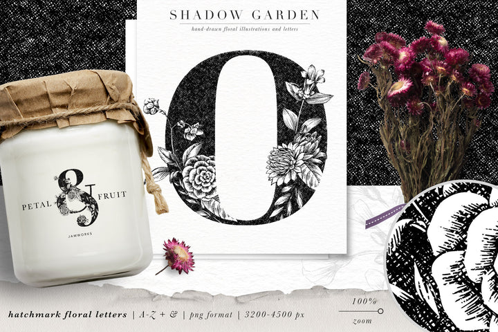 Shadow Garden Botanical Illustrations and Monograms