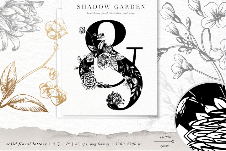 Shadow Garden Botanical Illustrations and Monograms