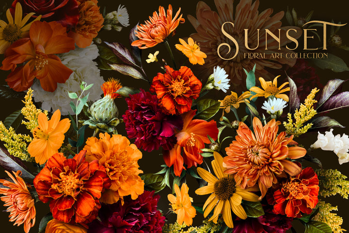 Sunset Floral Clip Art Graphics Collection