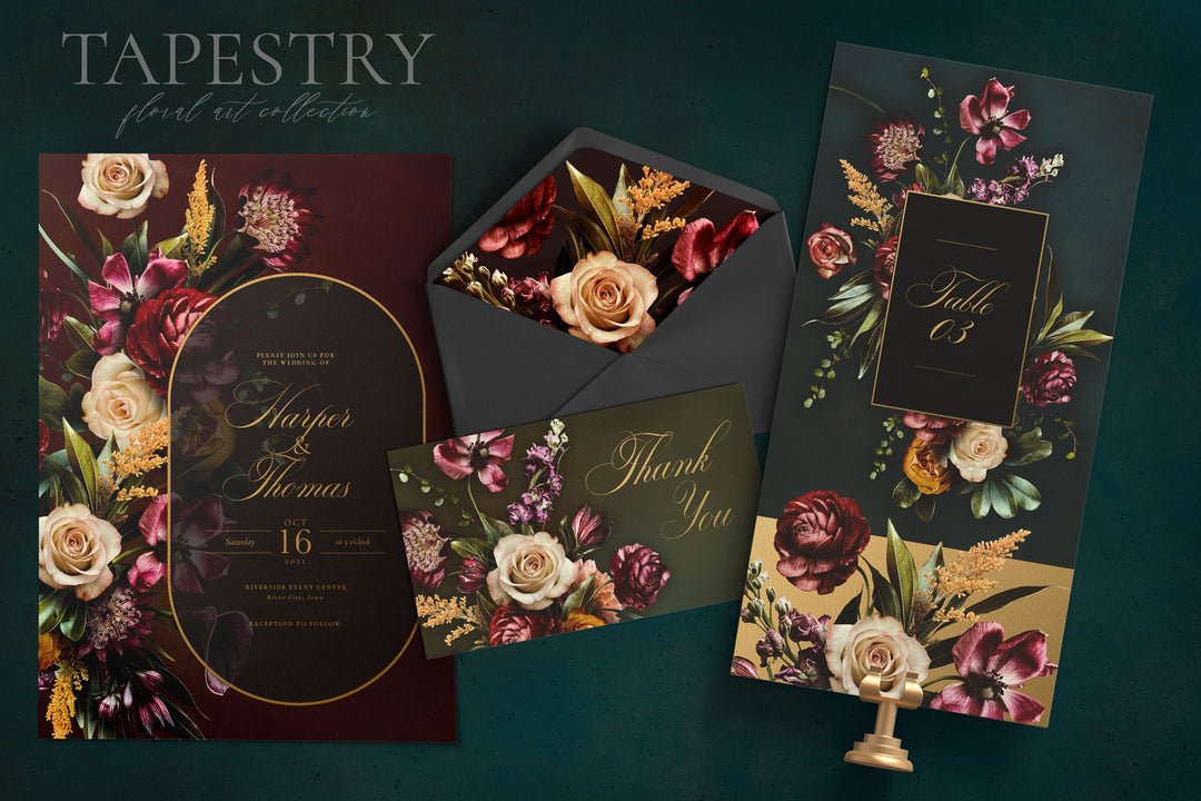 Tapestry Floral Clip Art Graphics Collection