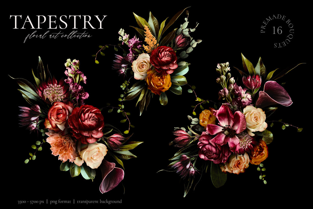 Tapestry Floral Clip Art Graphics Collection