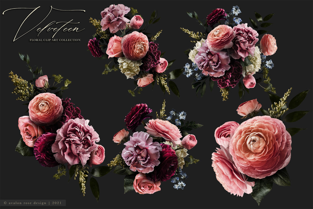 Velveteen Moody Floral Clip Art Graphics Collection