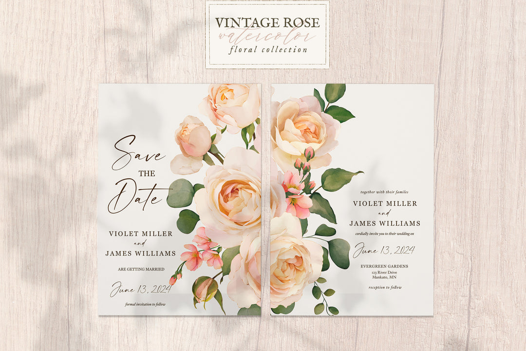 Vintage Rose Watercolor Floral Collection