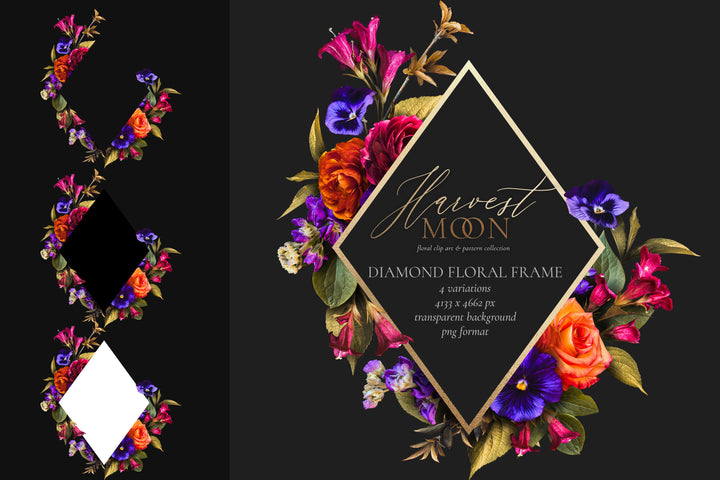Harvest Moon Moody Floral Clip Art Graphics Collection