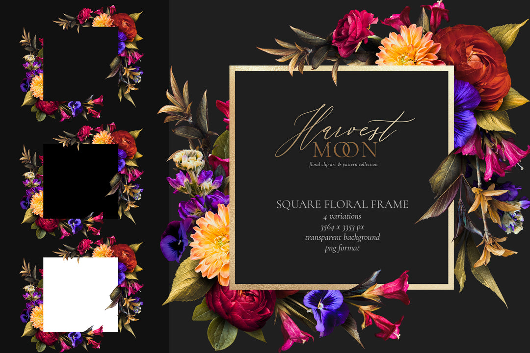 Harvest Moon Moody Floral Clip Art Graphics Collection